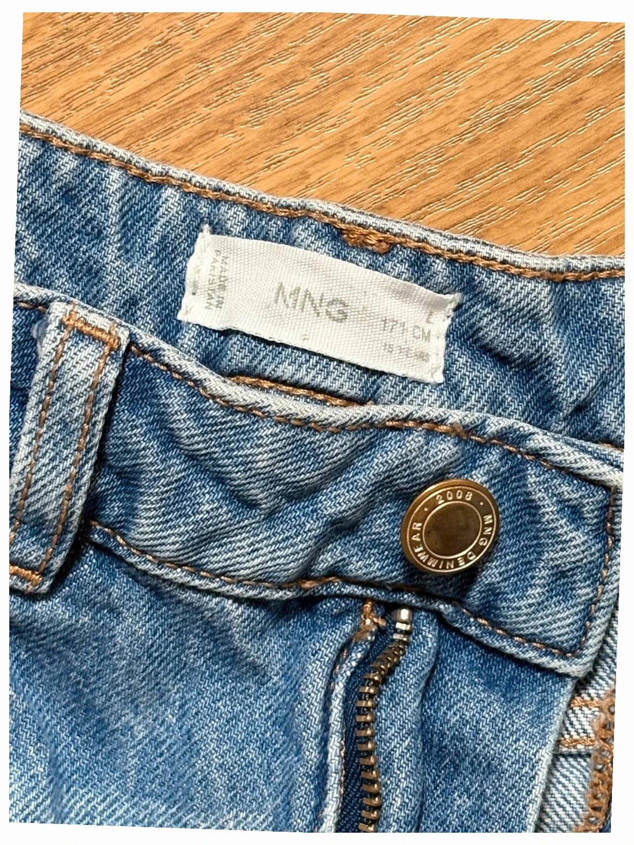 Mango (MNG) Size L / 15 Years (171 cm) Light Blue Low-Rise Raw Hem Ripped Straight Cut Jean – photo 3